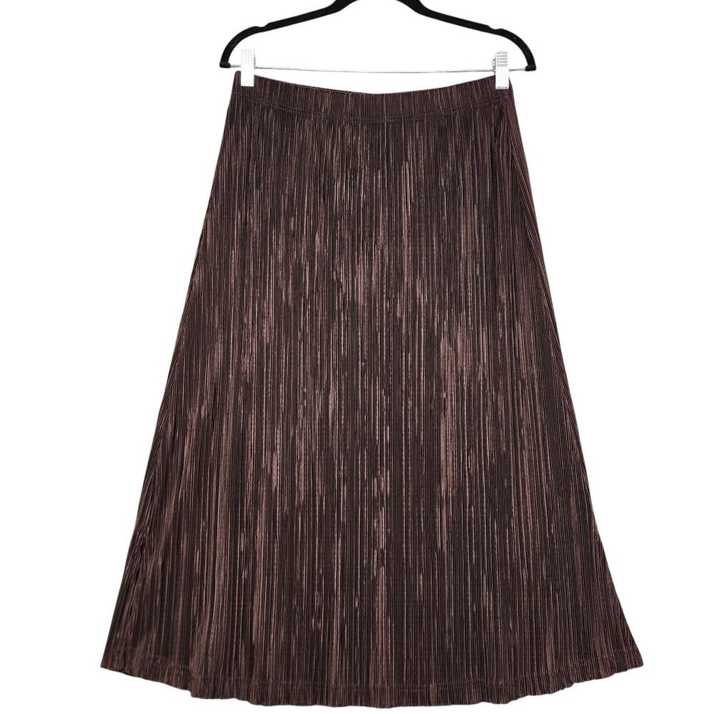 BonWorth Womens Vintage Pleated Slinky Midi Skirt Size Small Petite Brown A Line